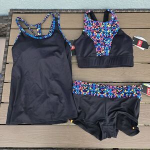 TYR Women's Durafast Carnivale Tank Racerback Boyshorts Set Multi Sz S (4NEW
